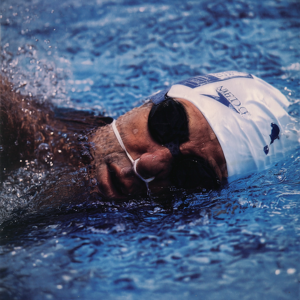 Archival photograph of Ted Epstein swimming